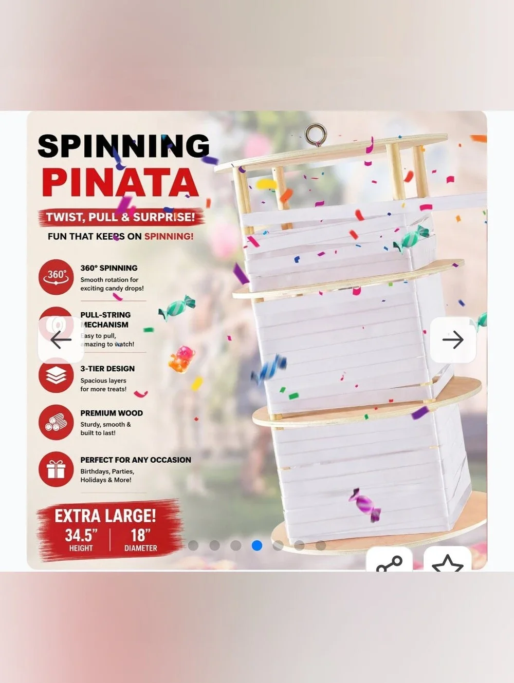 Spinning Pinata Party Stand - Reusable Pinata For Gender Or Birthday Party